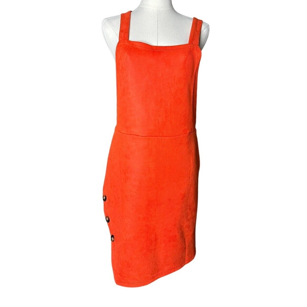 Listicle Womens Size L Overall Style‎ Jumper Dress Coral Orange Buttons Stretch